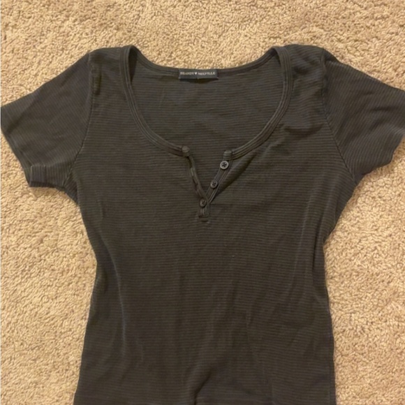 Brandy Melville Tops - Brandy Melville Charcoal Buttoned Tee